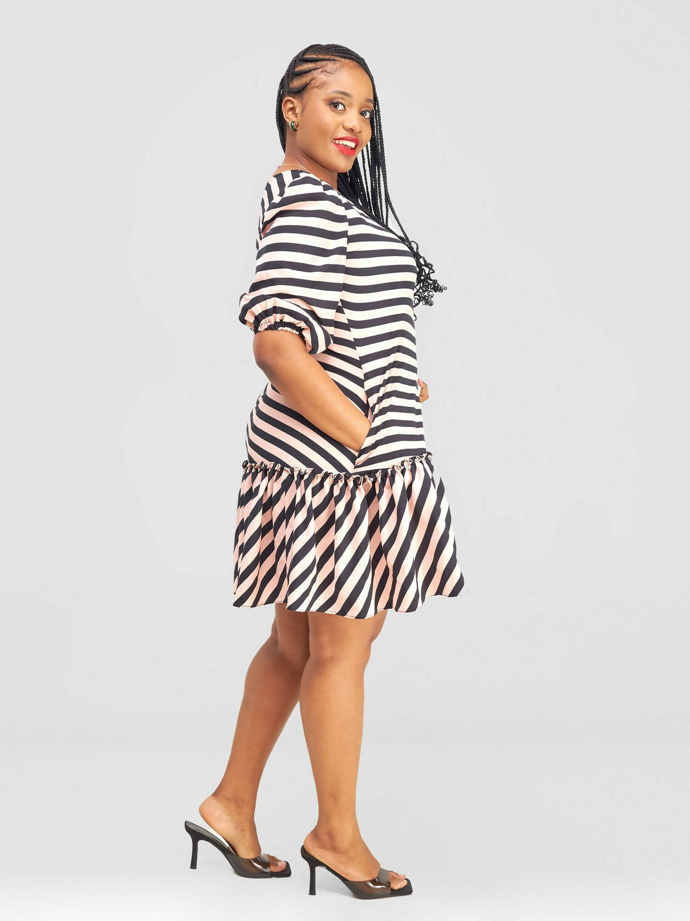 Jolly Fancy Wear Tara Shift Dress - Peach / Black Stripes