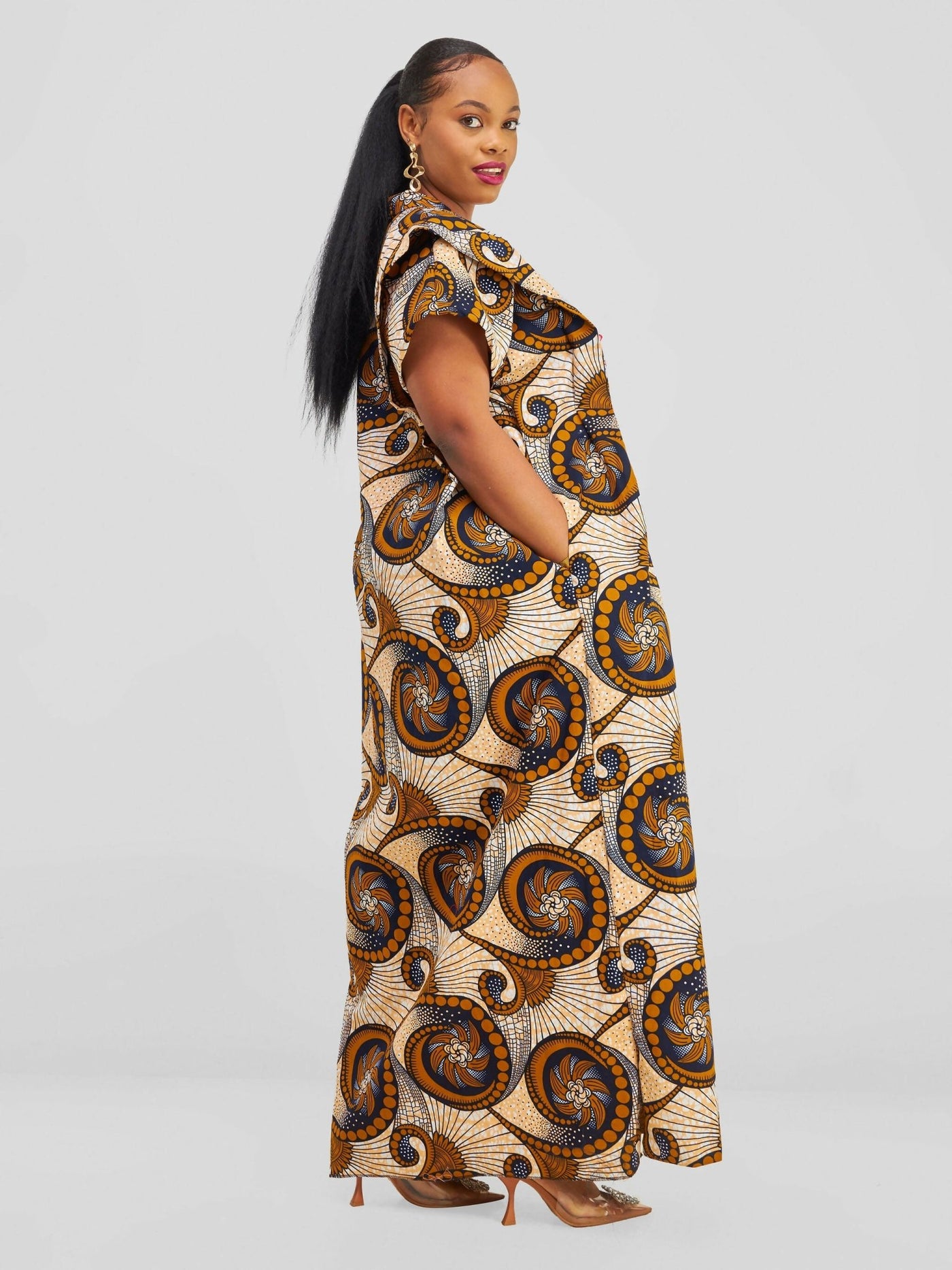 Letaj Fabtory African Boubou Kaftan Dress - Brown - Shopzetu