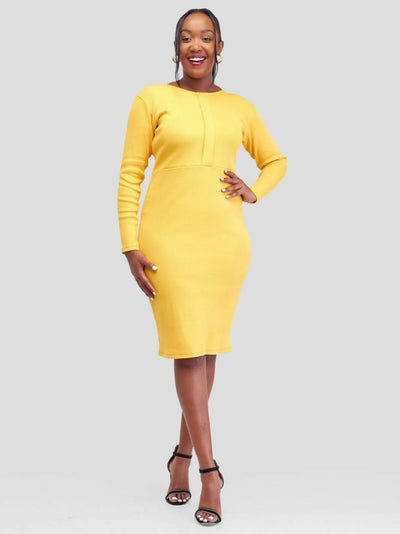 Timyt Urban Wear Long Sleeved Official Dhahabu Dress - Yellow - Shopzetu