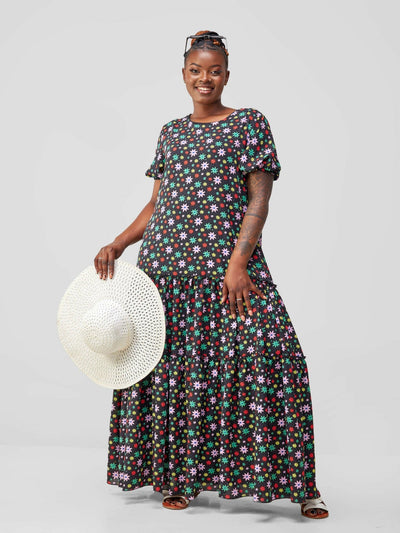Lizola Nova Star Floral Maxi Dress - Green / Black - Shopzetu