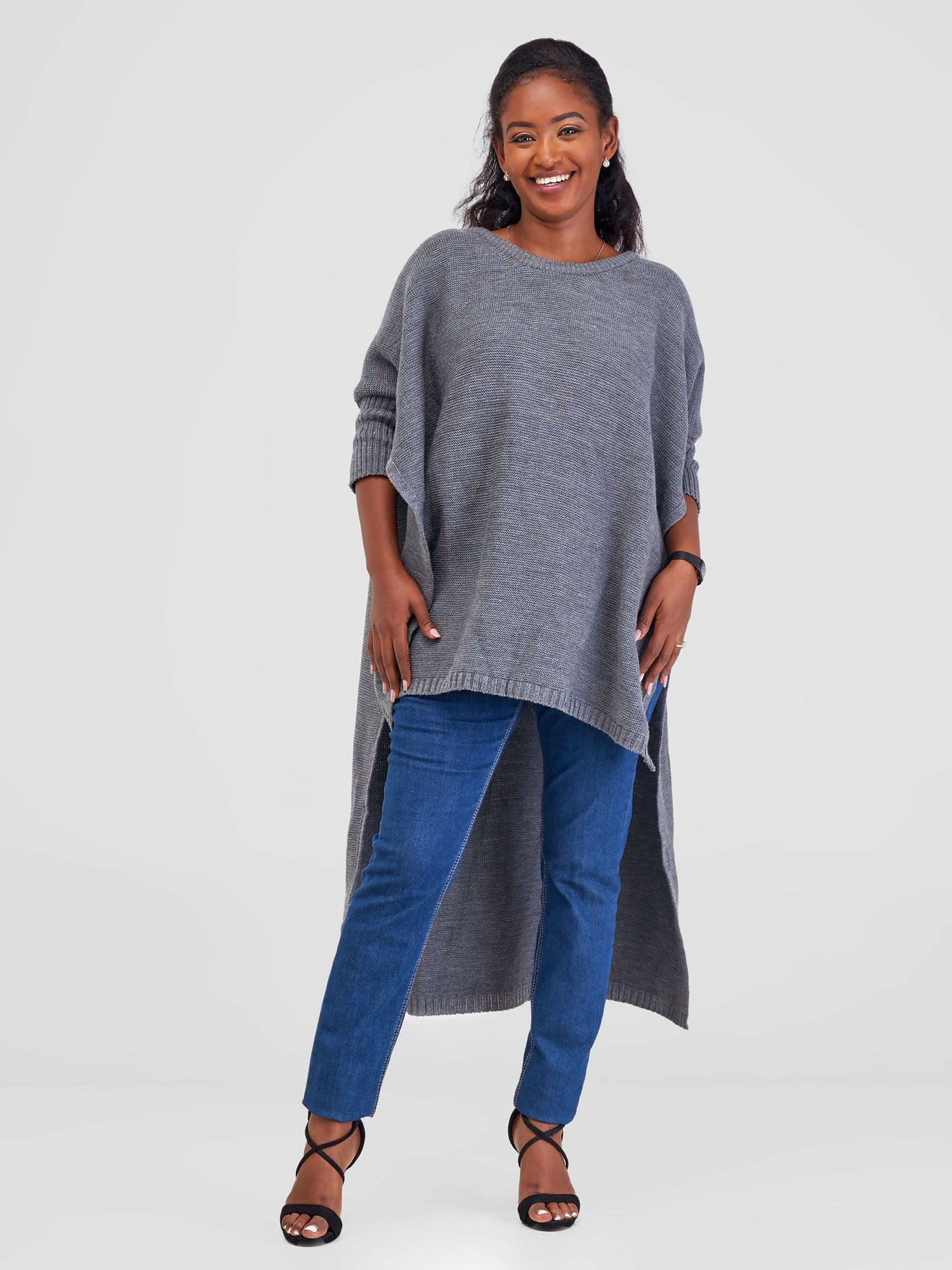 Anel's Knitwear Drop Shoulder Poncho – Grey