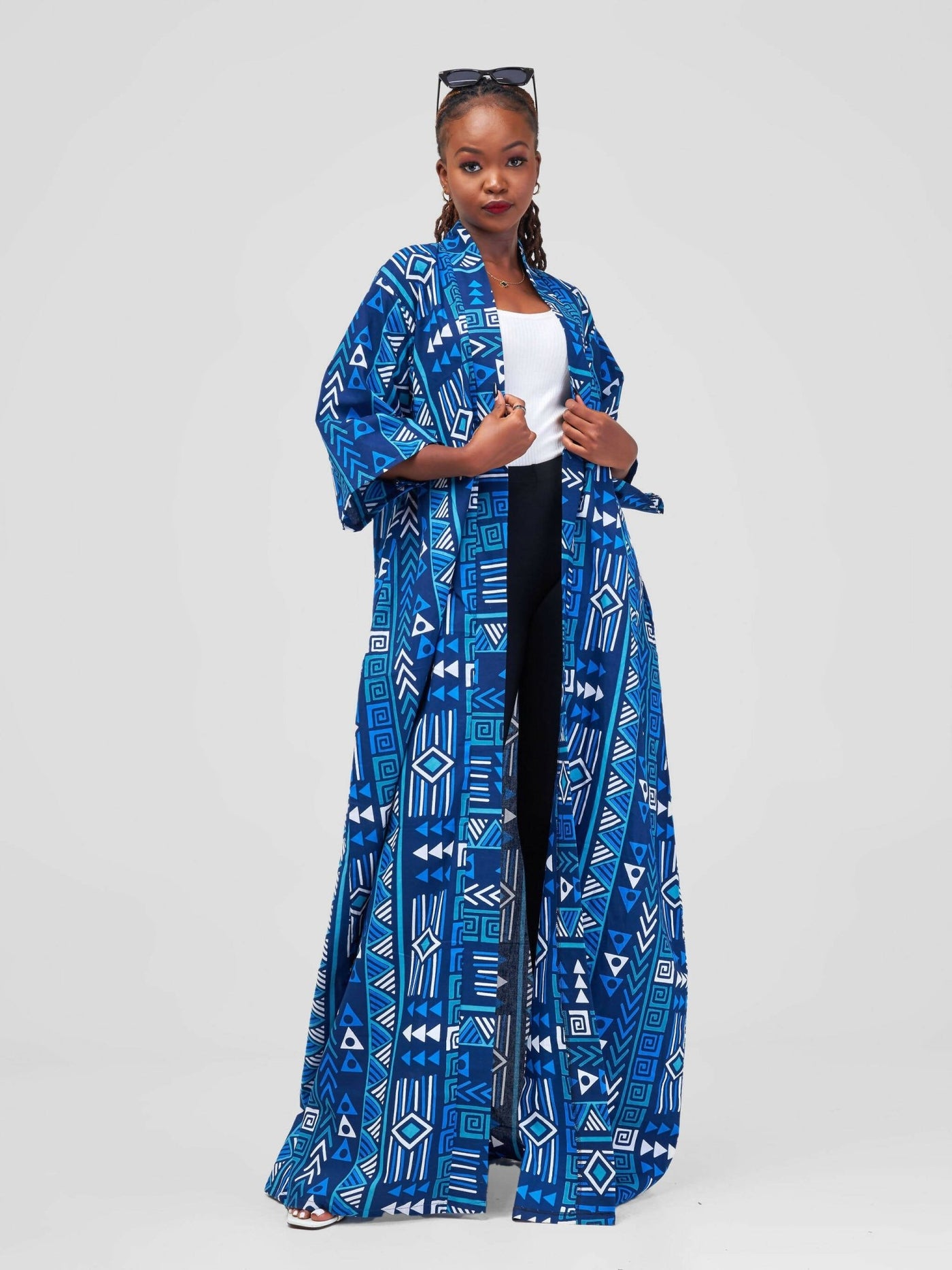 African Yuva Bahari African Print Kimono - Blue Print - Shopzetu