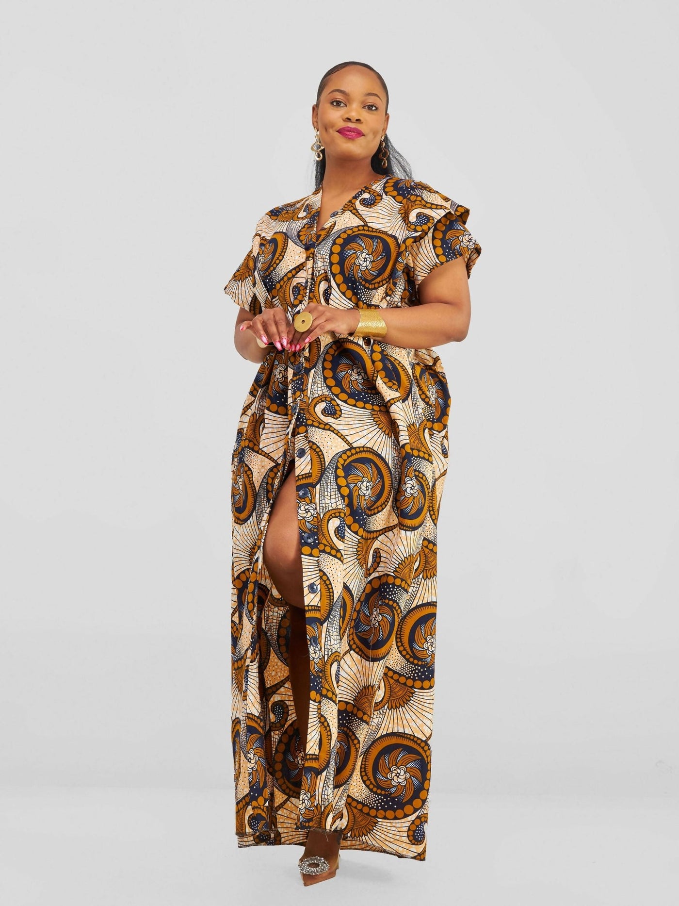 Letaj Fabtory African Boubou Kaftan Dress - Brown - Shopzetu