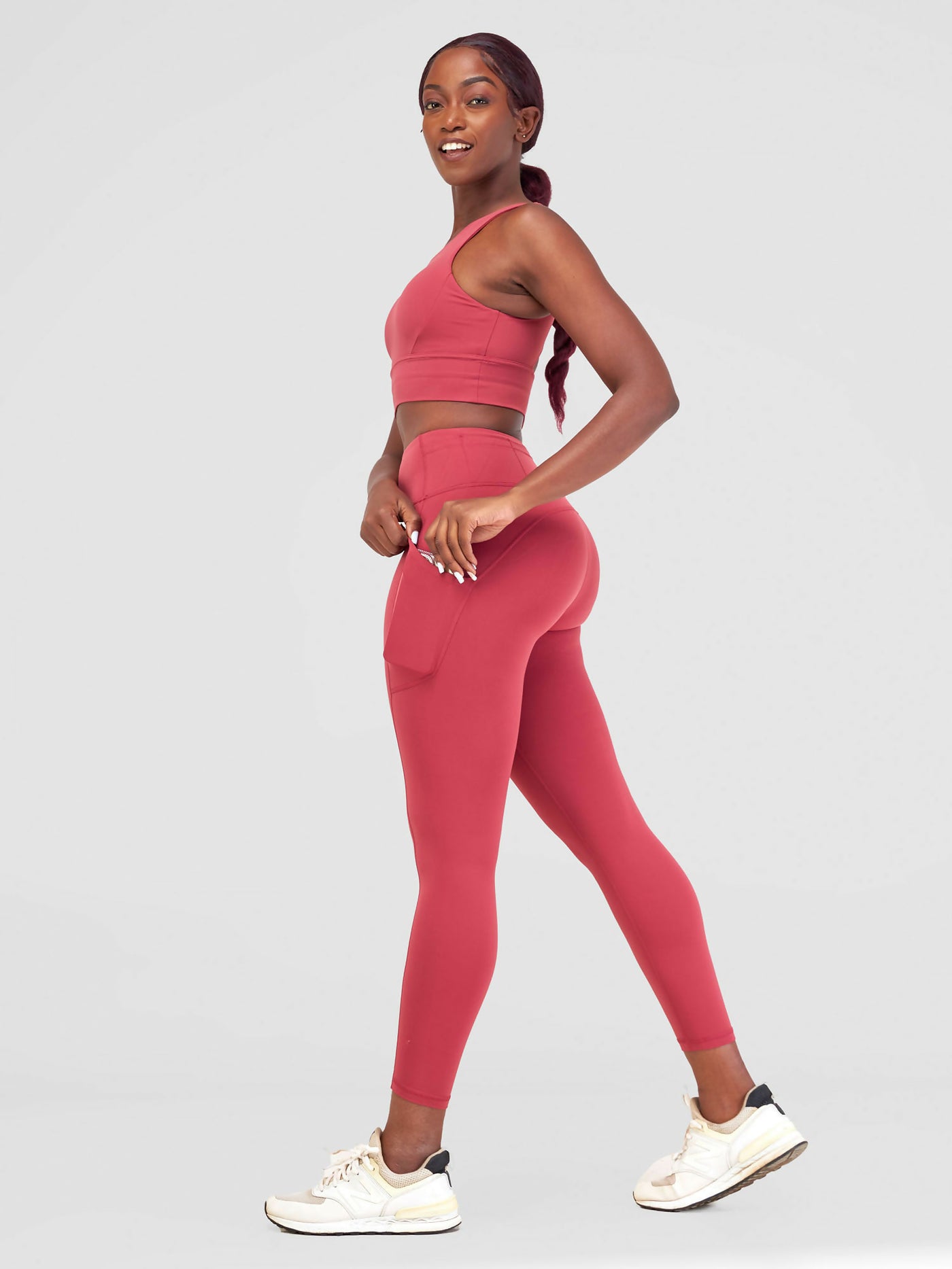 Flen Store With Pockets Leggings & Sports Bra Set - Flame Red