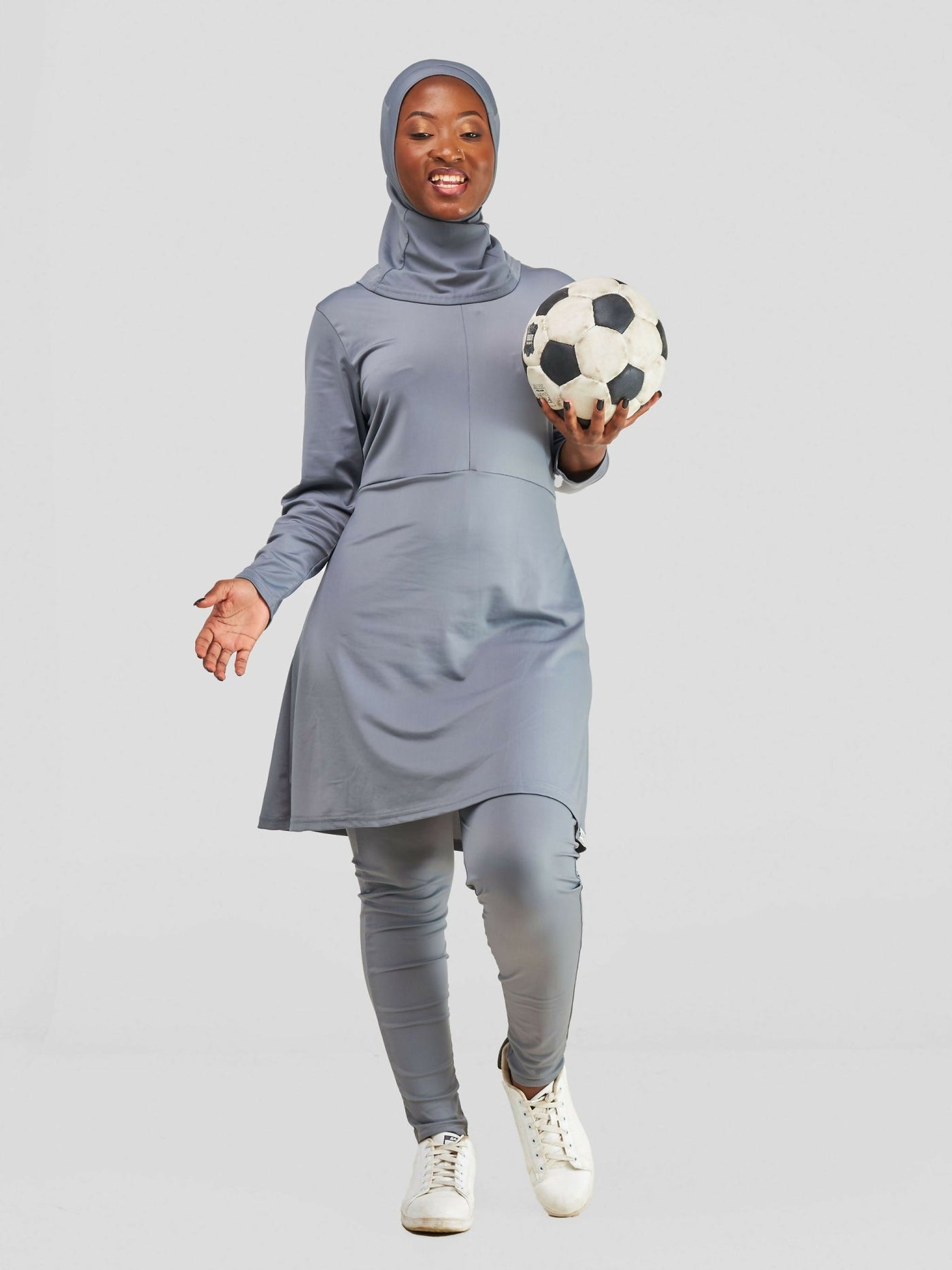 Zaiba Creations Modest Workout Skirt Jumpsuit With Hijab Set - Grey - Shopzetu