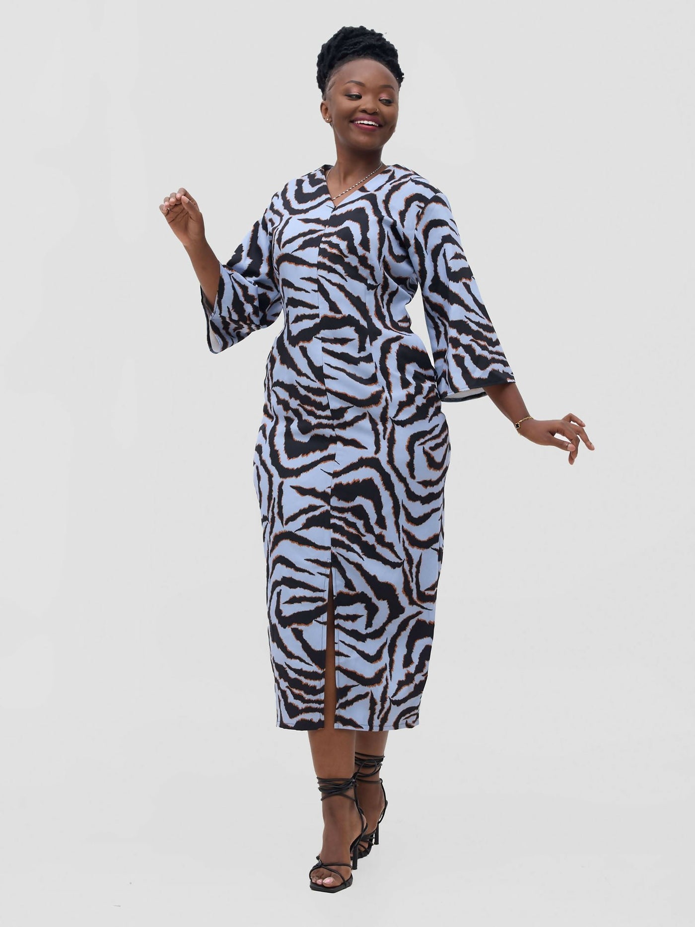 Ziza Print Dress - Blue - Shopzetu