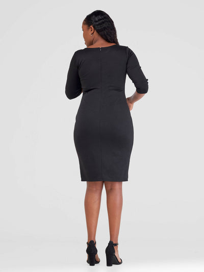 Timyt urban Wear Office V-Neck 3/4 Sleeves Dress - Black