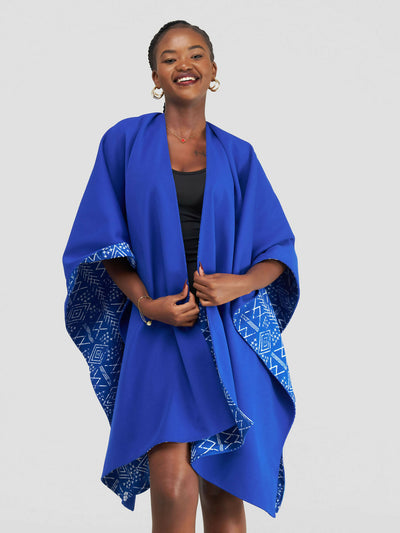 African Yuva Ndege Reversible Poncho - Blue - Shopzetu