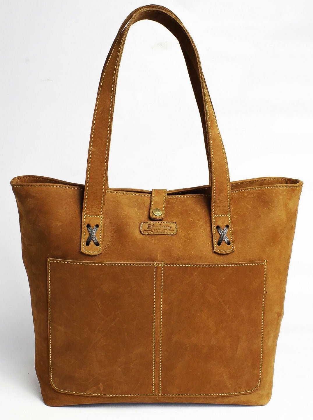 Blueberry Leather Tote Bag - Brown - Shopzetu