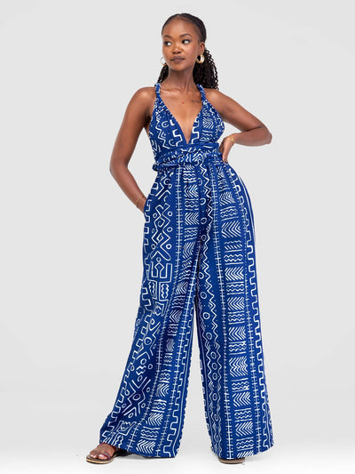 African Yuva Toucan Infinity African Print Jumpsuit - Blue - Shopzetu