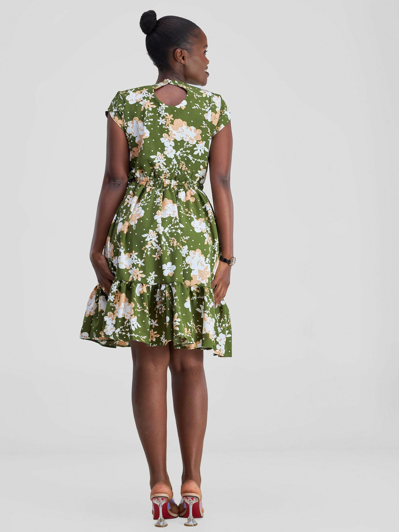 Elsie Glamour Ivy Floral Dress - Green Floral Print