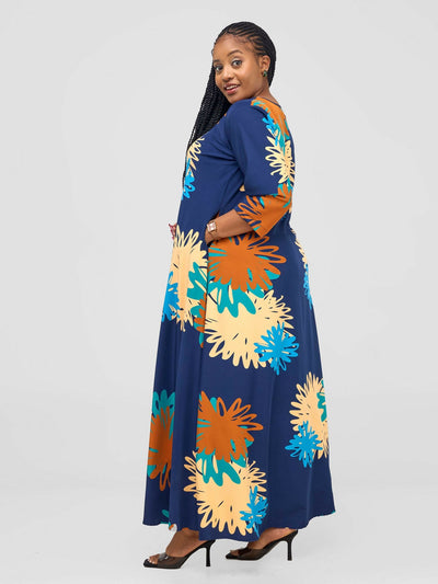 Salok Havilah Wear Blum Dress - Navy Blue Print - Shopzetu