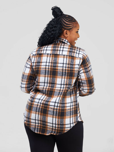 Stylish Sisters Ladies Flannel Shirt - Brown / White - Shopzetu