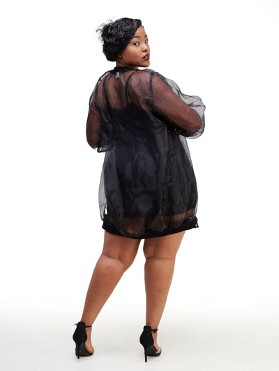 Vazi Afriq Organza Jacket Dress - Black - Shopzetu