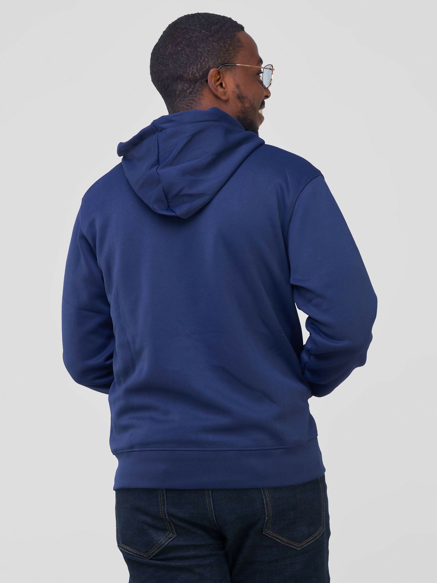 Round Neck With Zip Hoodie - Navy - Shopzetu