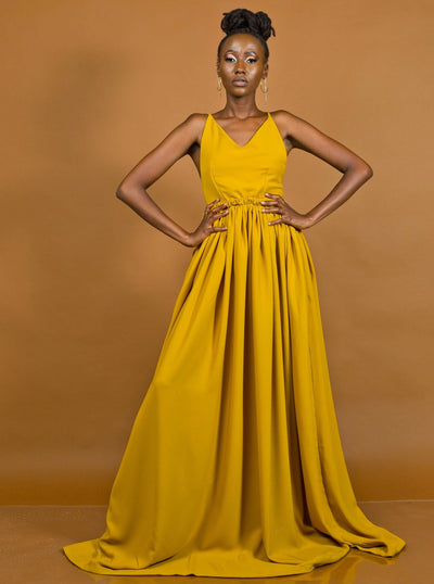 African Yuva Hornet Maxi Dress - Mustard - Shopzetu