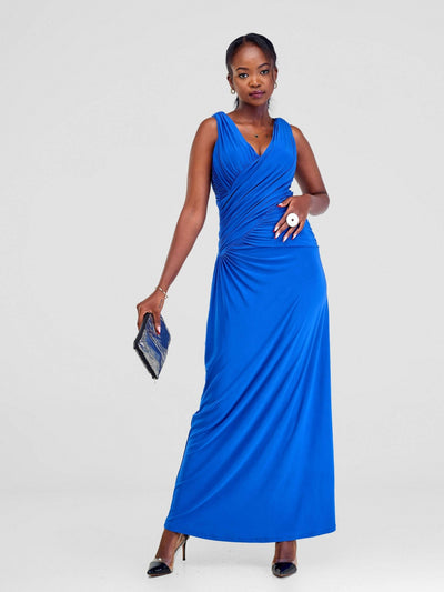 Miss Kerre Fashions Criss Cross Ruched Top Kdk Dress - Blue - Shopzetu