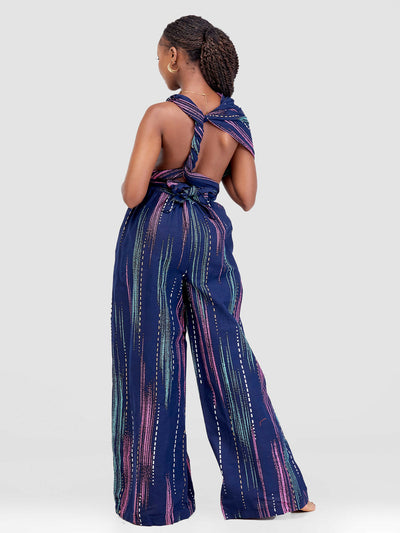 African Yuva Pigeon Infinity African Print Jumpsuit - Blue