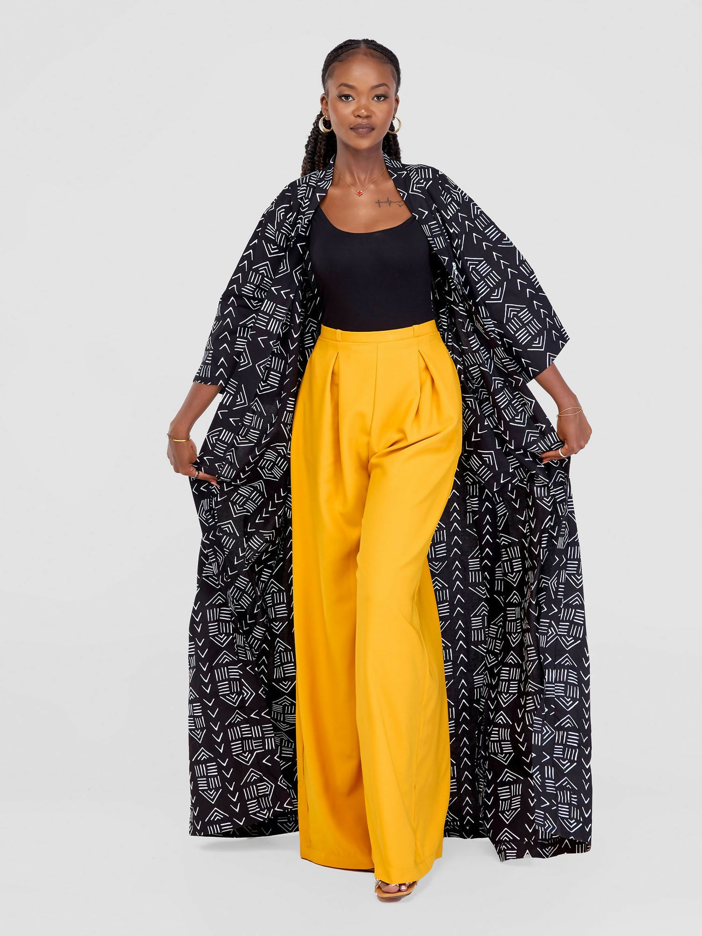 African Yuva Myna African Print Kimono - Black