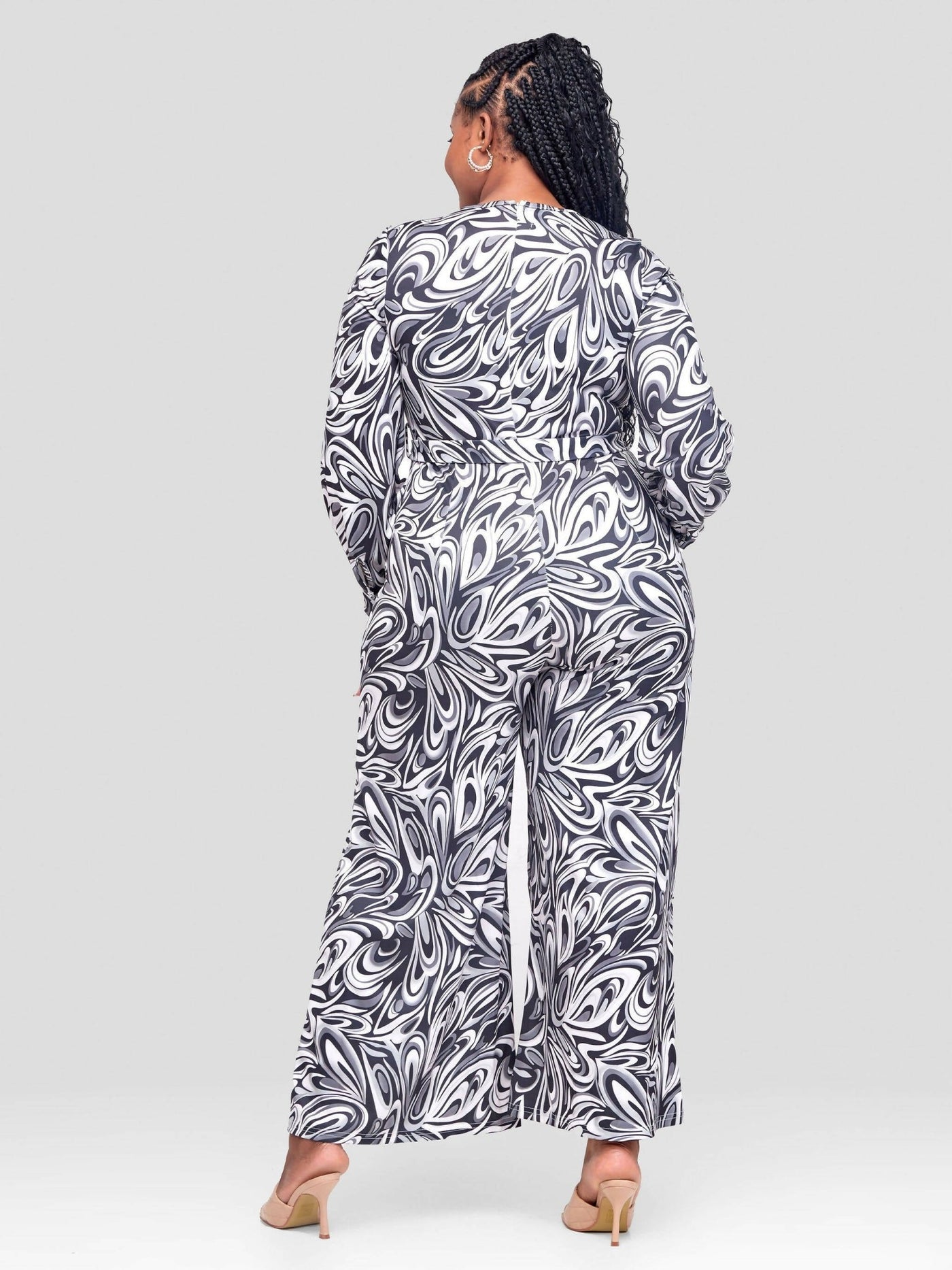 Spiral Pattern Jumpsuit - White - Shopzetu