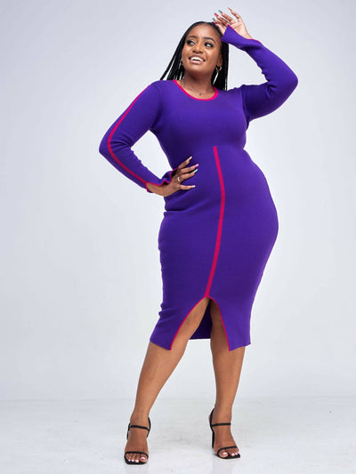 Elsie Glamour Zainabu Knit Dress - Purple - Shopzetu