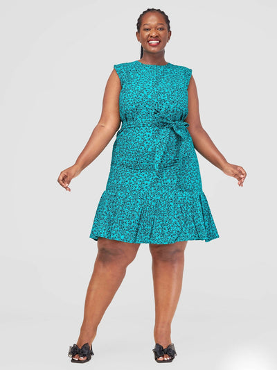 Zamaya Stitches With A Frill Dress - Turquoise / Black - Shopzetu