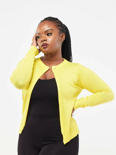 The Fashion Frenzy One Button Cardigan - Yellow - Shopzetu