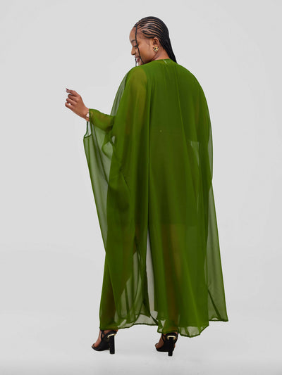 Vazi Afriq Buttoned Chiffon Kaftan Dress - Moss Green