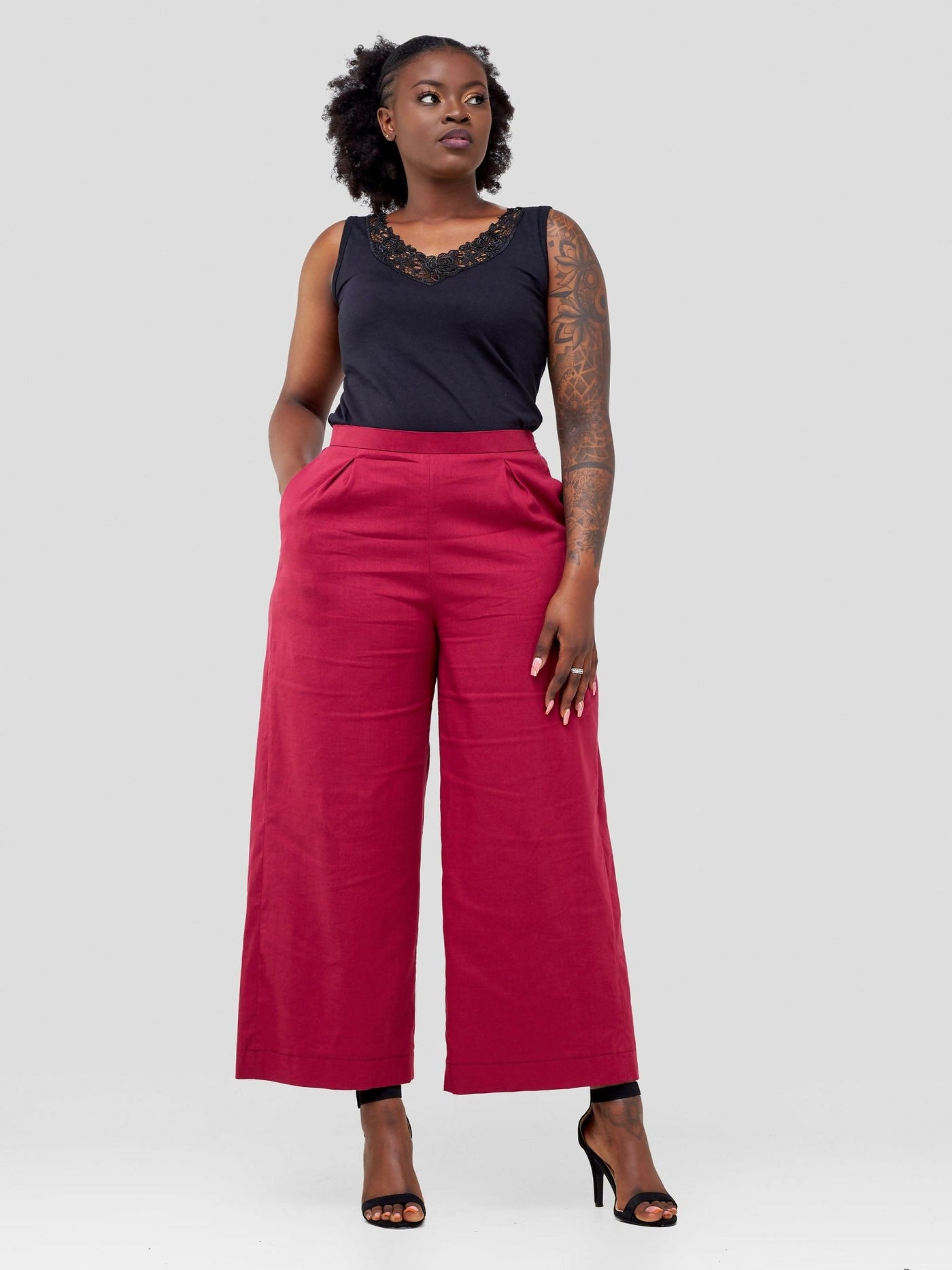 Izulu Olmeg Linen Pant Set - Maroon - Shopzetu