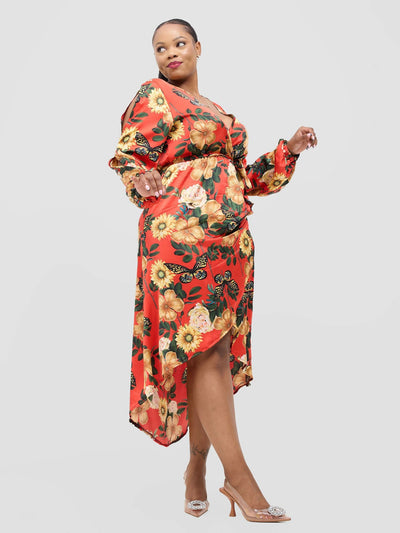 Zahra Dress - Red Floral Print - Shopzetu