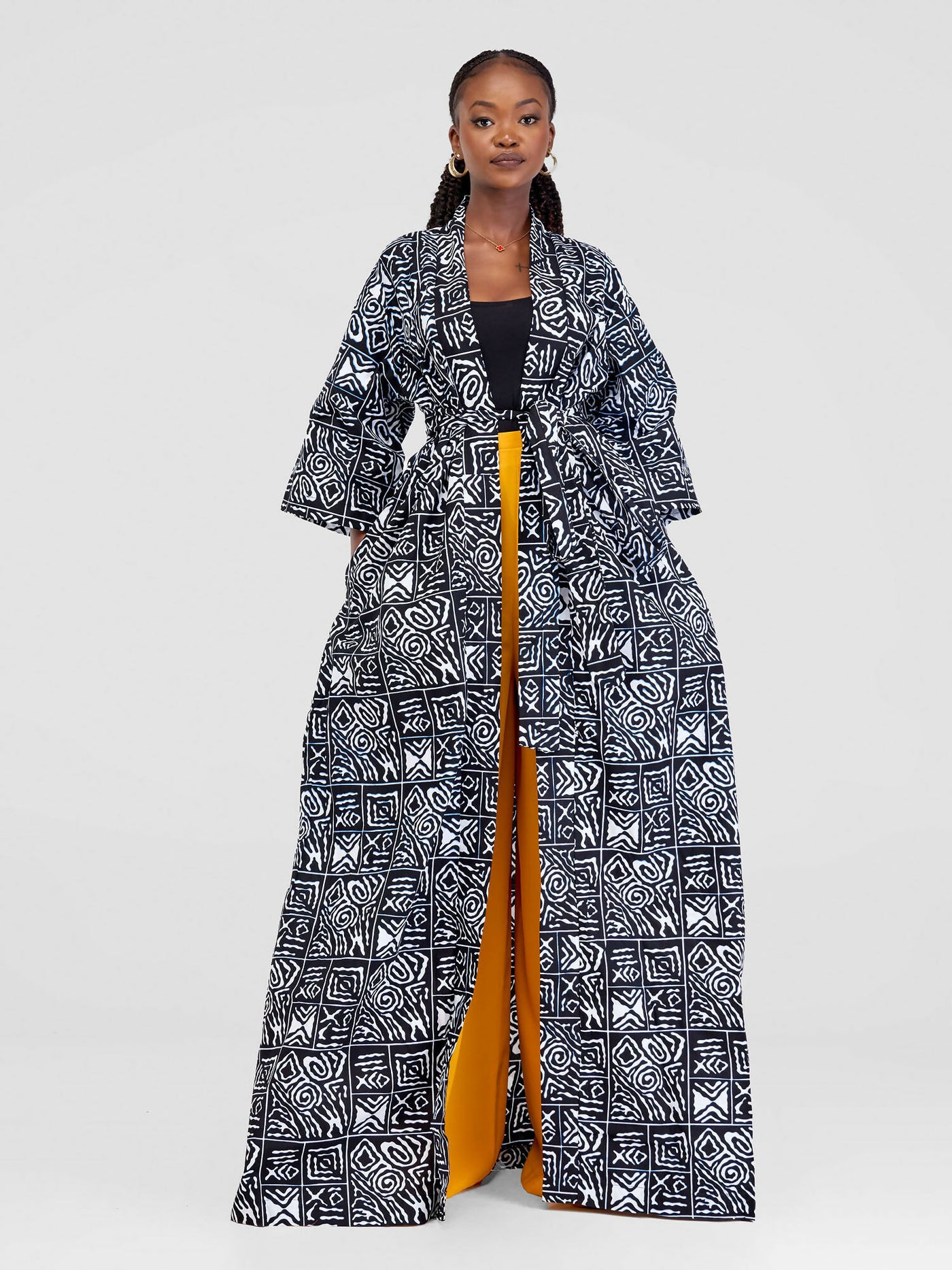 African Yuva Raven African Print Kimono - Black / White