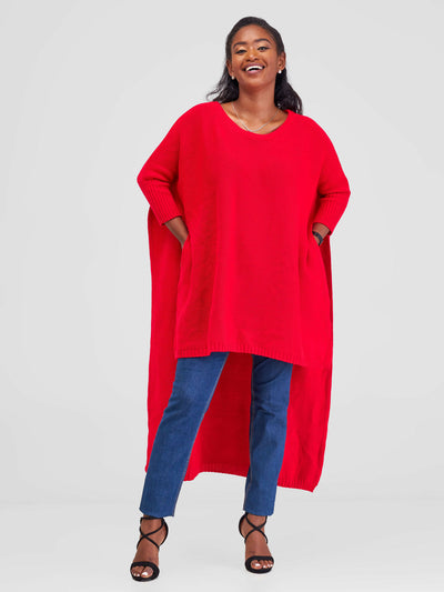 Anel's Knitwear Drop Shoulder Poncho - Red