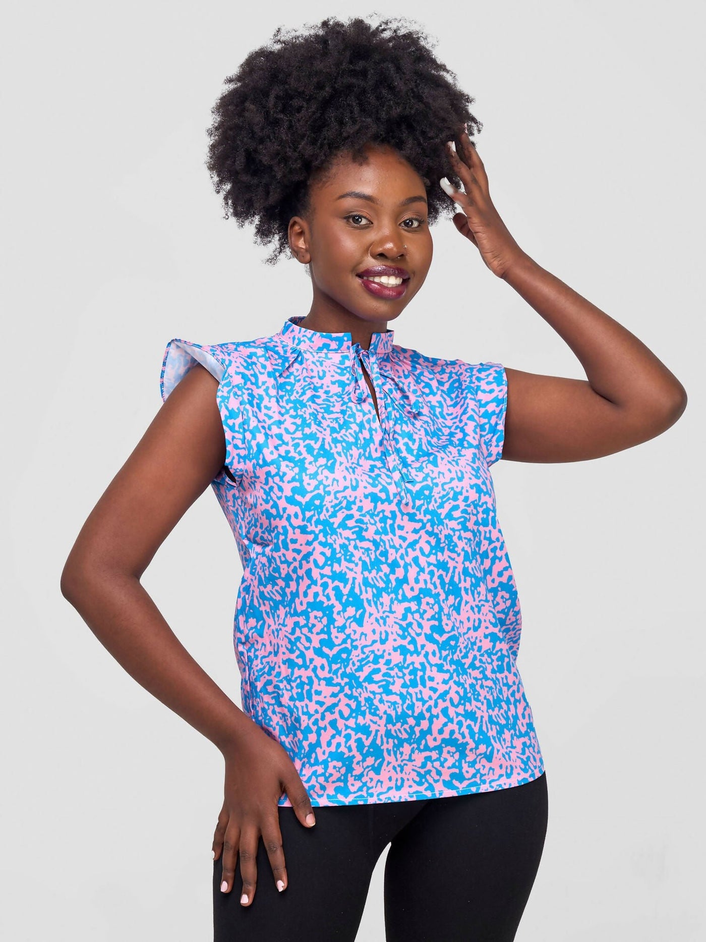 The Fashion Frenzy Printed Tie Top - Blue - Shopzetu