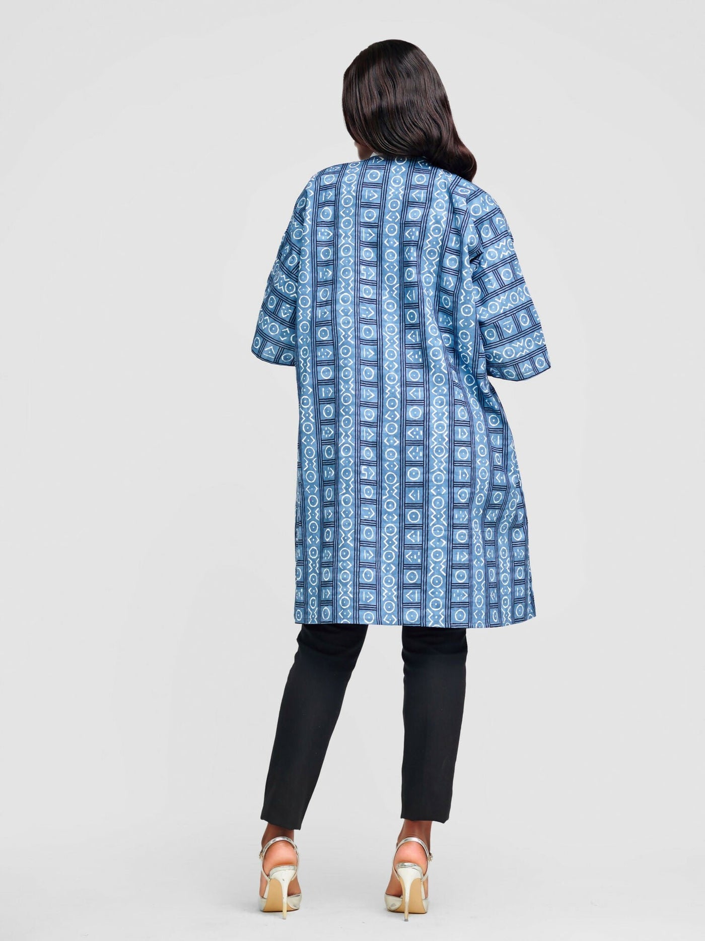 Tuli Nkatha Ankara Print With Button Strand Kimono - Blue / White - Shopzetu