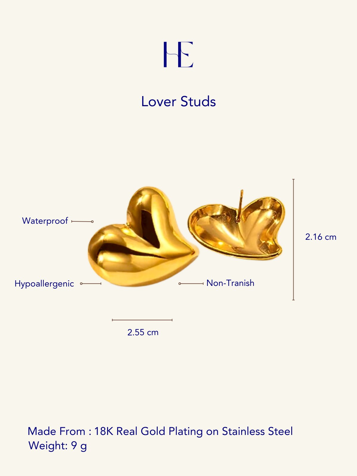 Her Essence Waterproof Lover Stud - Gold - Shopzetu