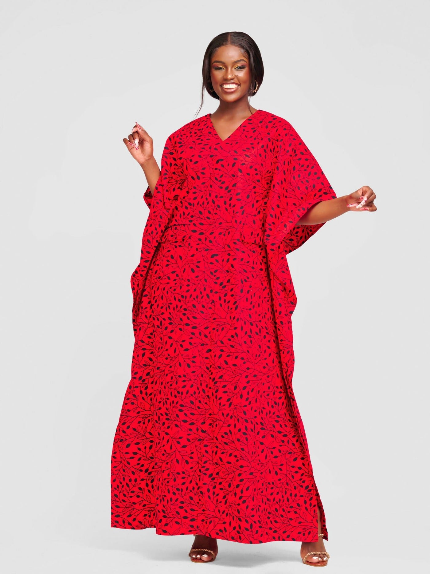 Tuli Jamilah Ankara Kaftan Dress - Black / Red - Shopzetu