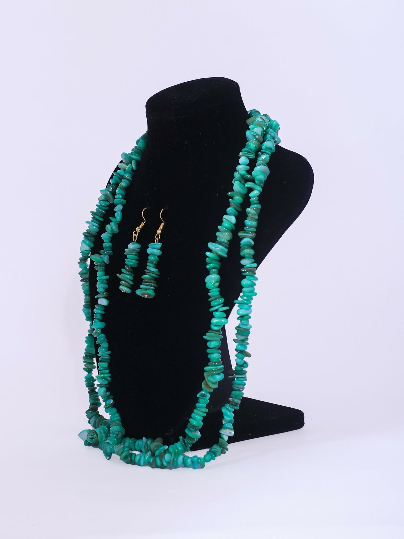 Double Layered Ceramic Beads Necklace Set - Green - Shopzetu