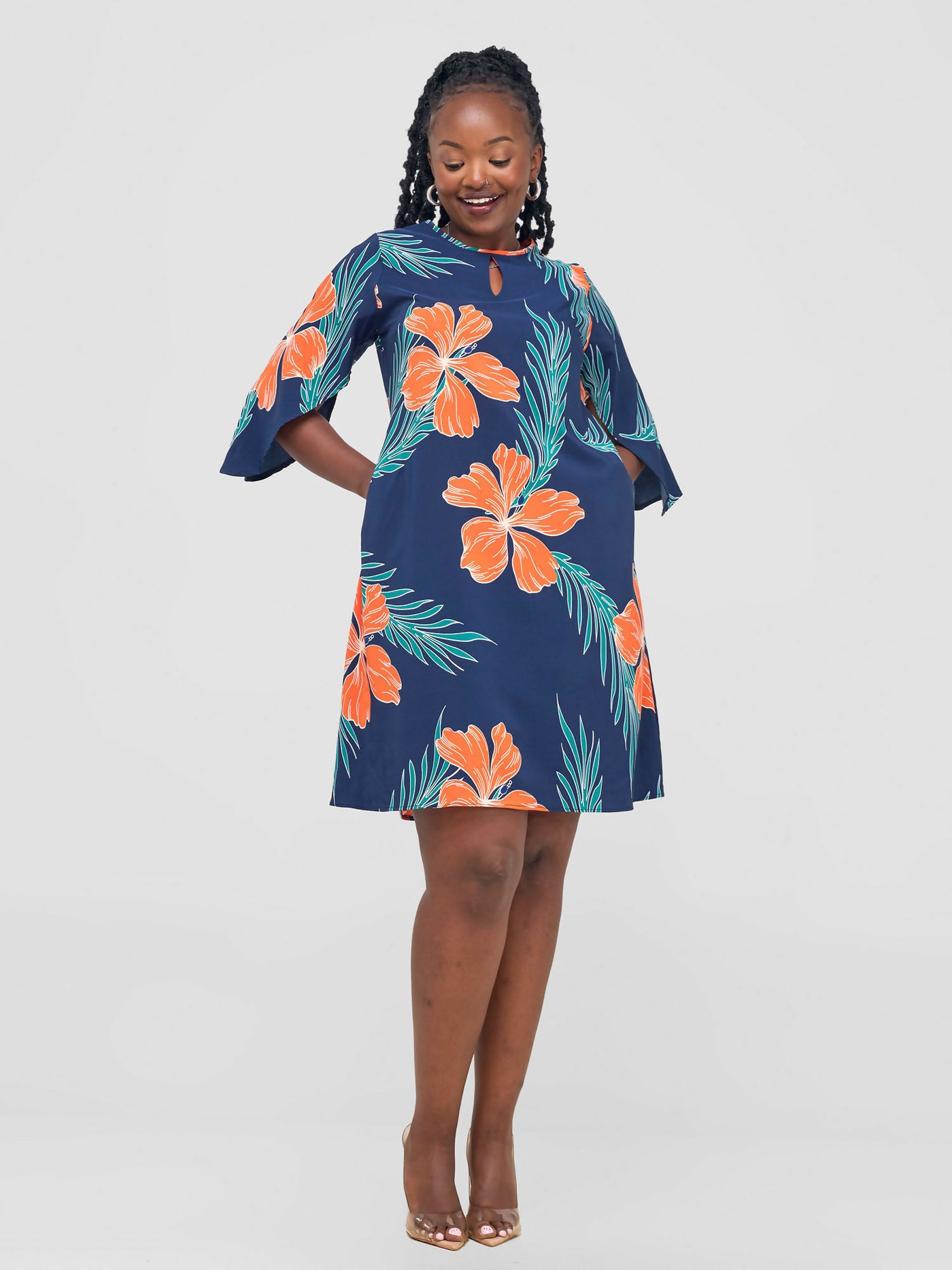 Salok Havilah Wear Ellen Shift Dress - Navy Blue Print