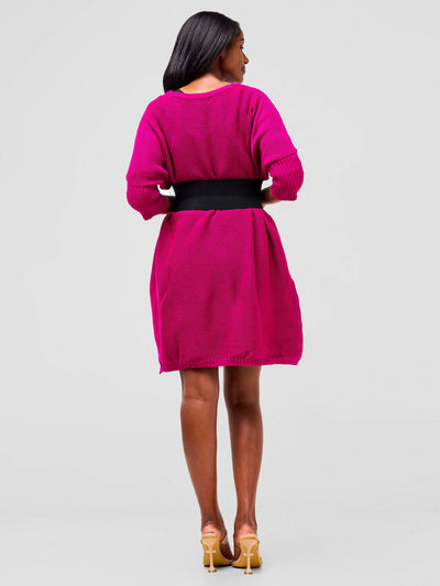 Anel's Knitwear Drop Shoulder Poncho - Hot Pink - Shopzetu