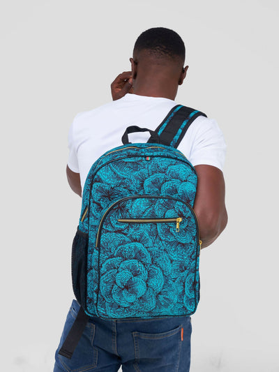 Ankara Artifacts Flower Sorokin Backpack Bag - Black / Blue Print - Shopzetu