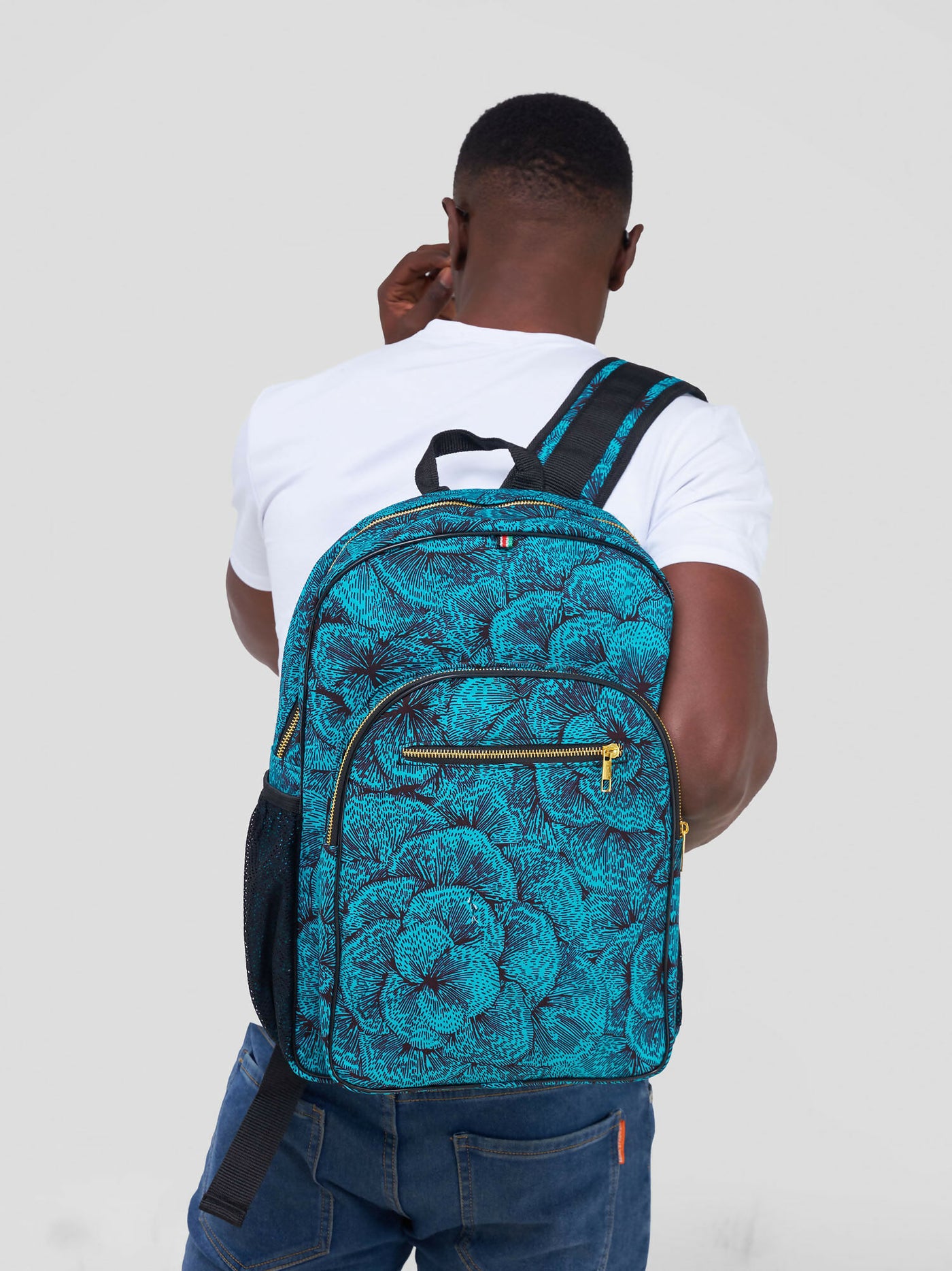 Ankara Artifacts Flower Sorokin Backpack Bag - Black / Blue Print