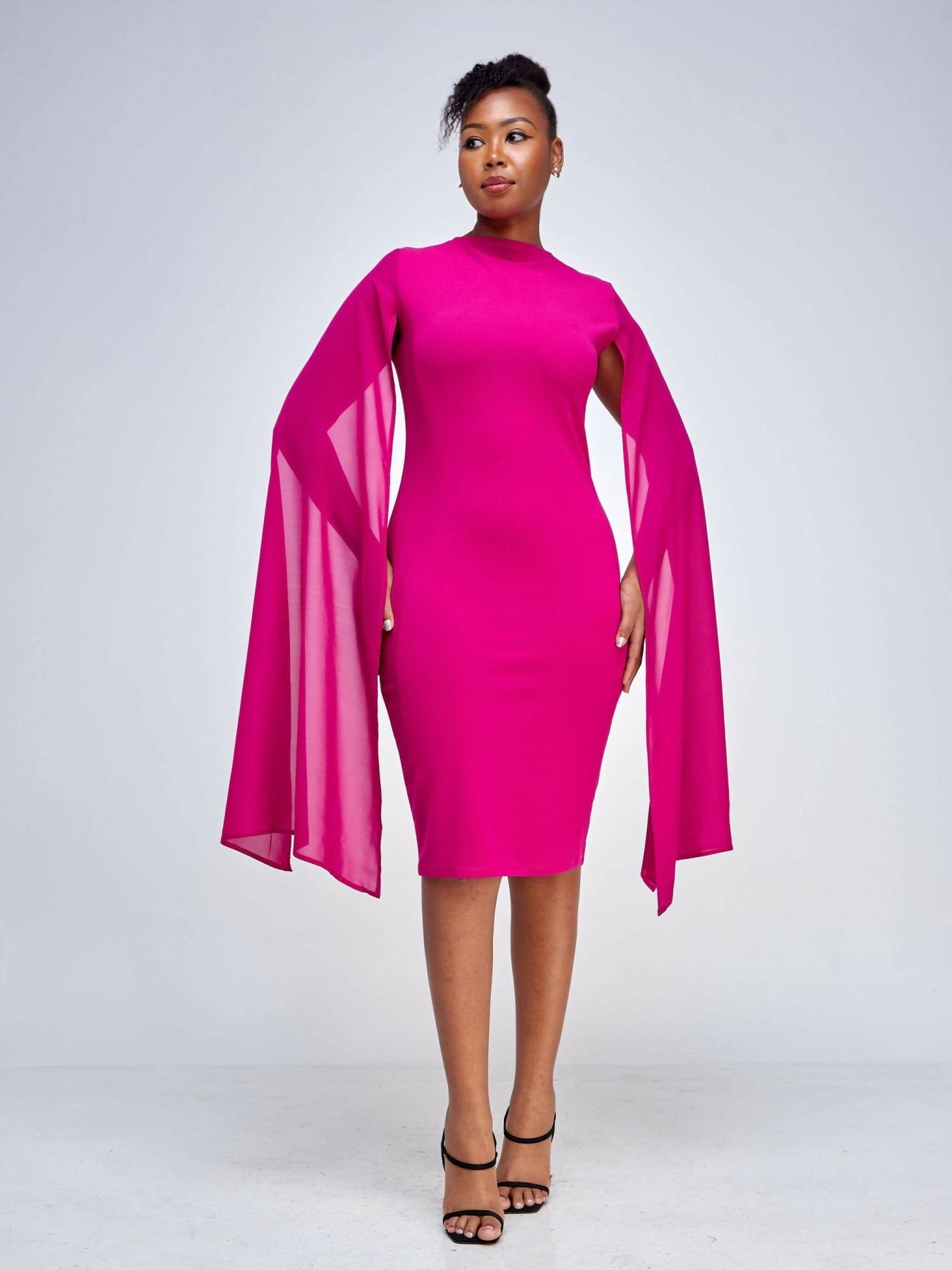 Elsie Glamour Emilia Cape Dress - Fuschia - Shopzetu