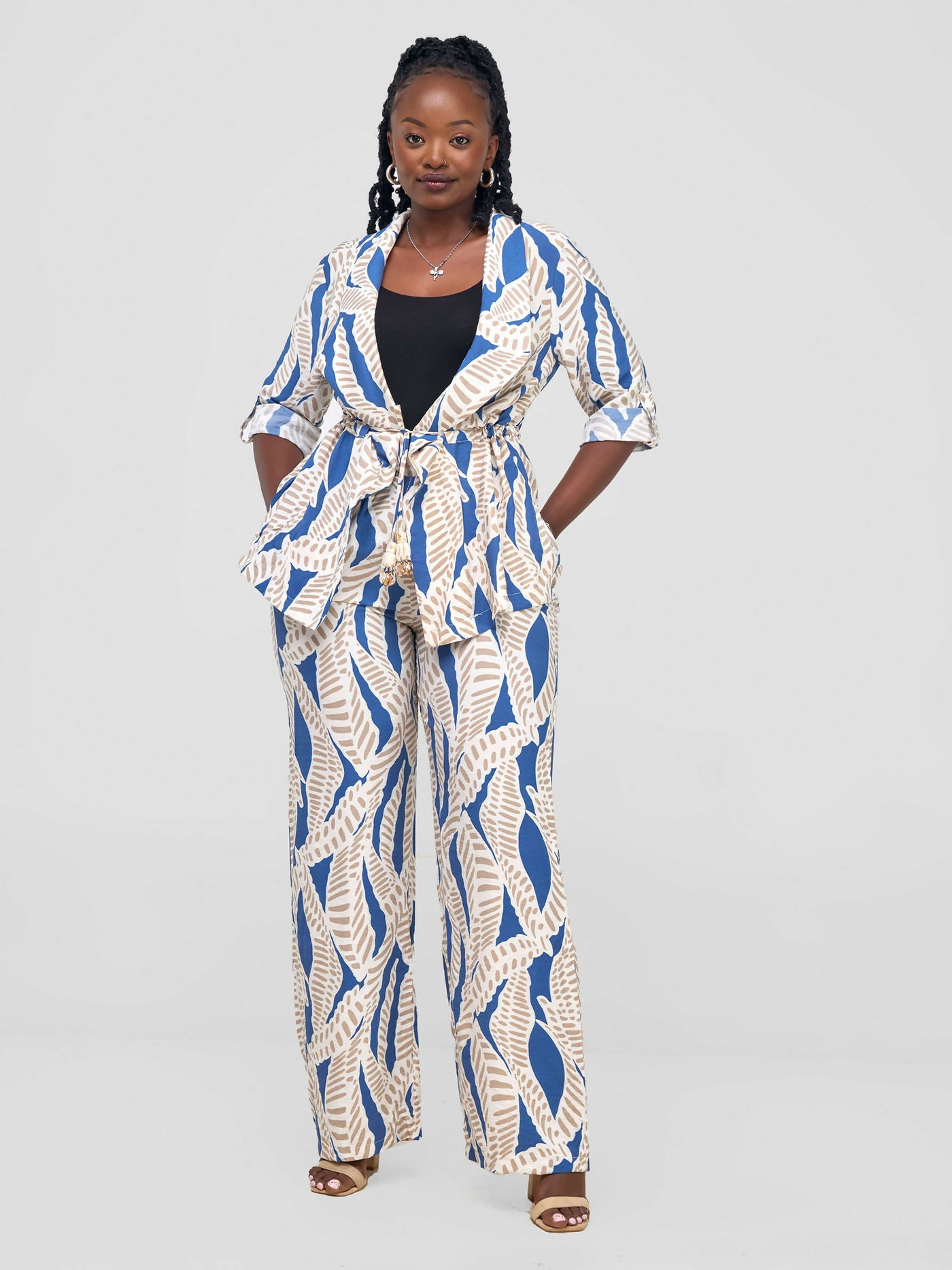 Snatched Wardrobe Peacock 2 Piece Set - Blue / Cream Print - Shopzetu