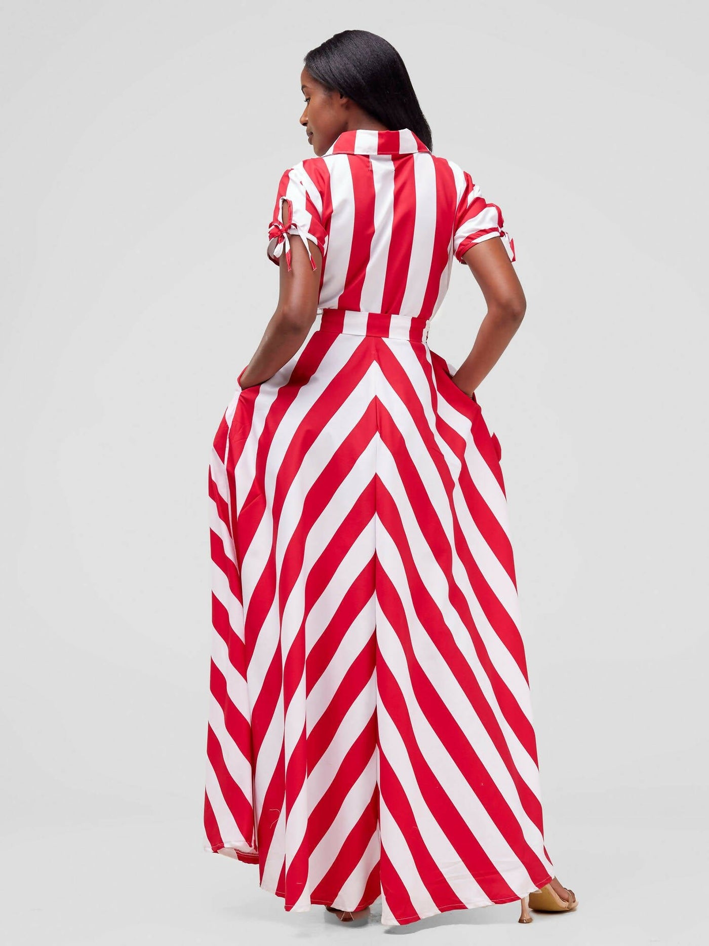 Steady Wear Keyhole Sleeved Maxi - Red / White Stripes - Shopzetu