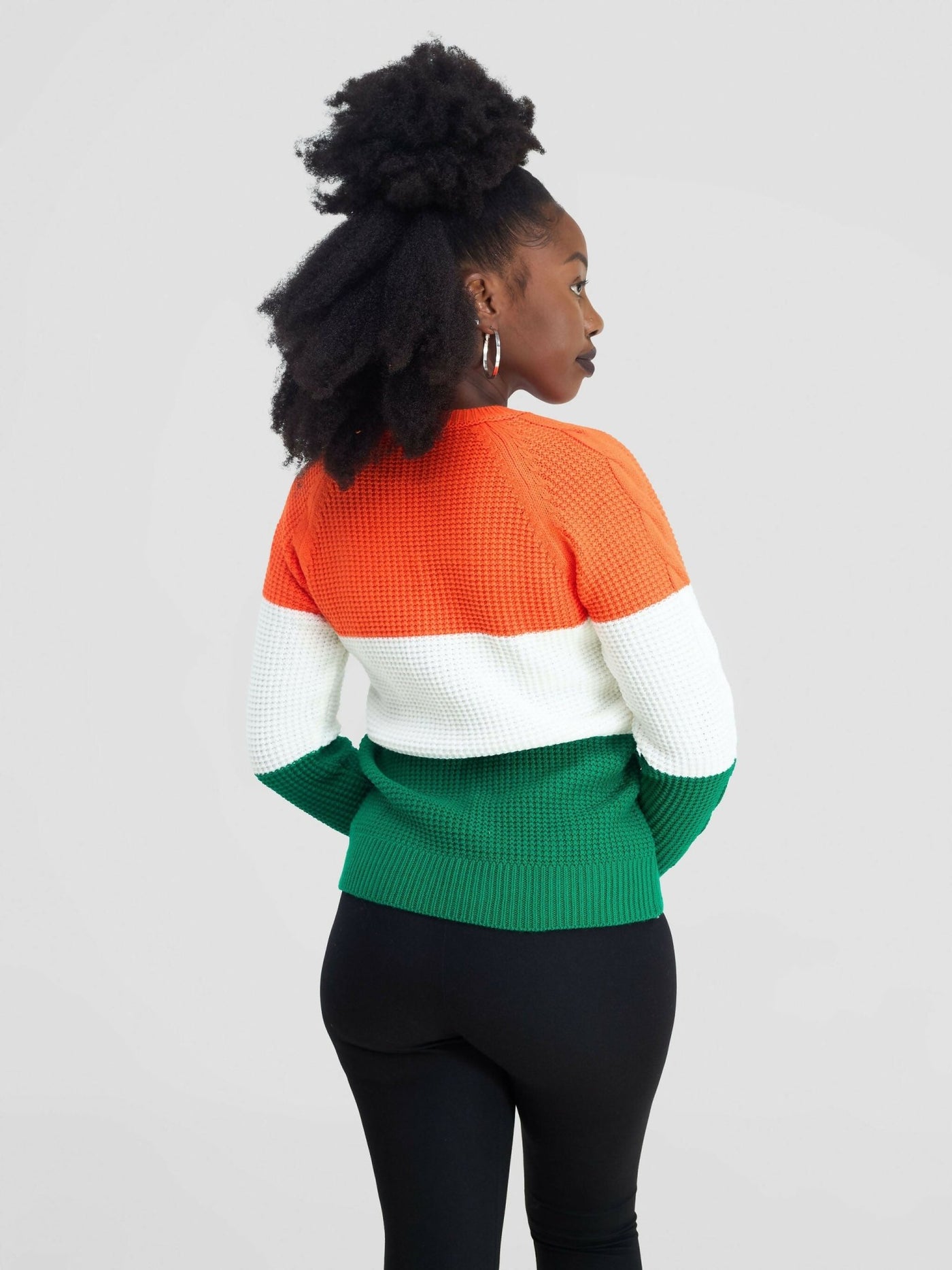 Stylish Sisters Fancy Sweater Top - Orange / White / Green - Shopzetu