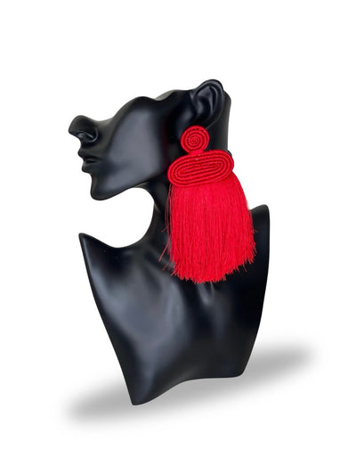 Tuli Liana Tassel Earring - Red - Shopzetu