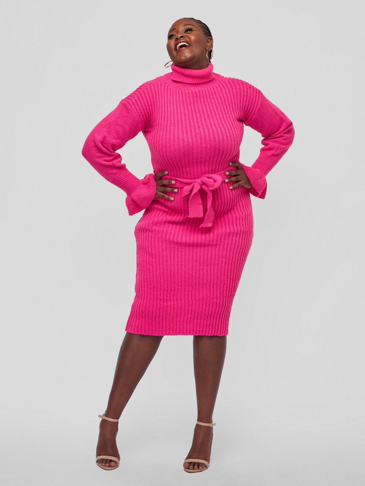 Tuli Nashua Turtle Neck Sweater Dress - Hot Pink - Shopzetu