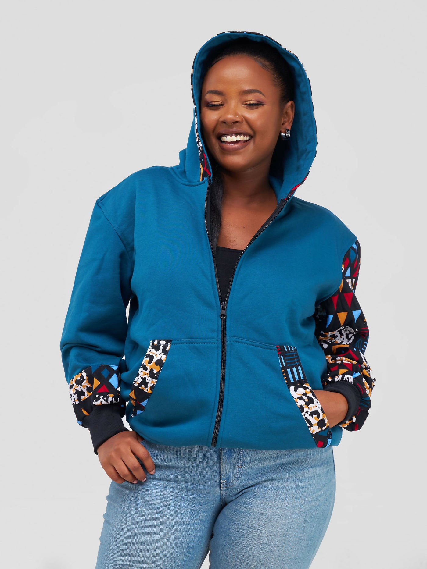 Khay Designs Denim Bomber Jacket - Blue