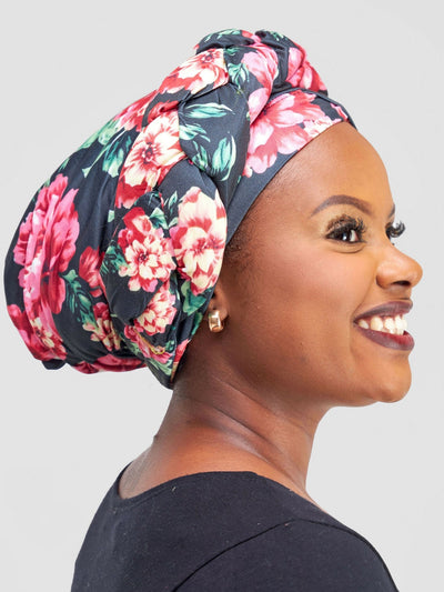 Aisha Fashion World Turban - Black / Red Floral - Shopzetu