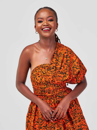 African Yuva Maridadi African Print Infinity Dress - Orange - Shopzetu